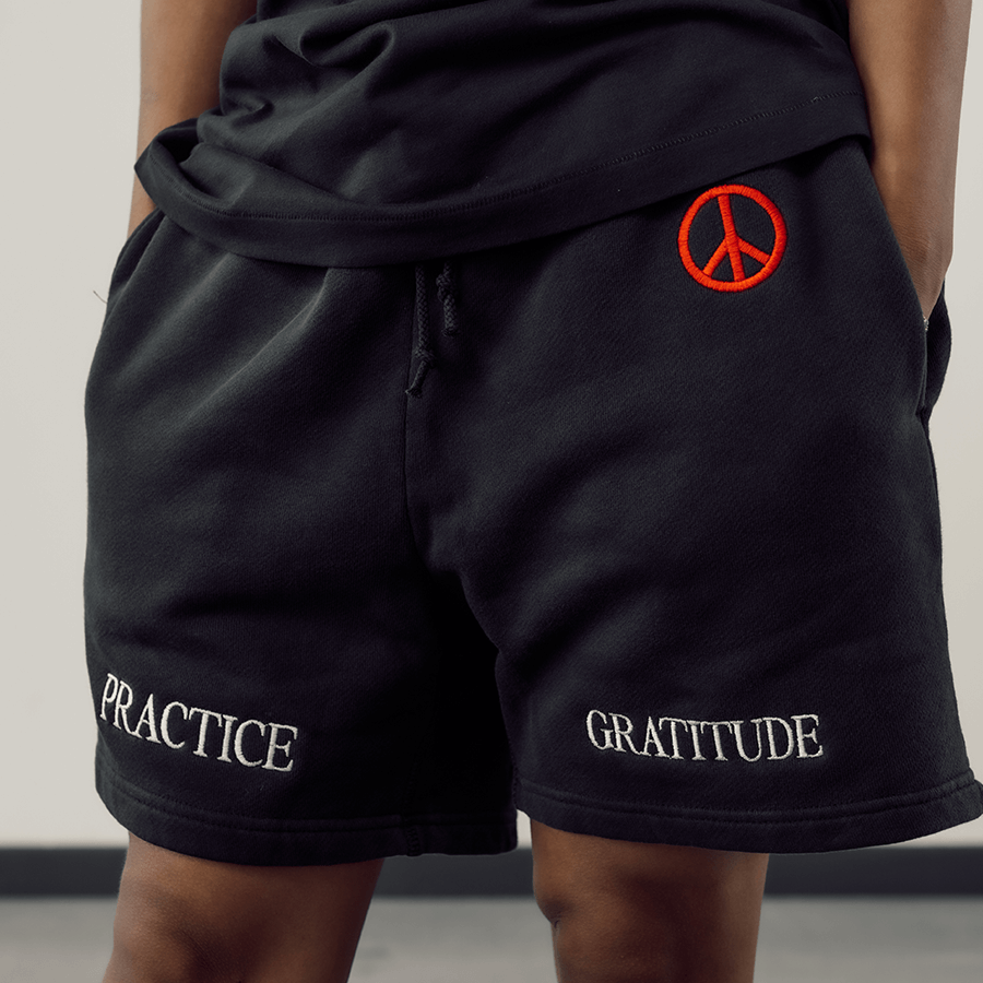 Practice Gratitude Heritage Shorts in Vintage Black —